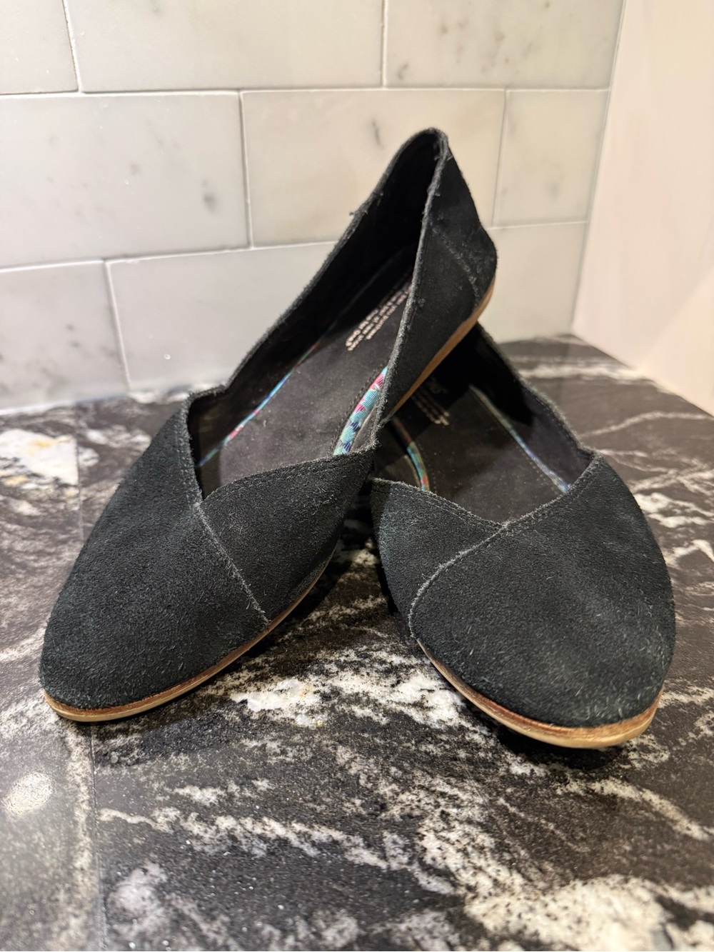 TOMS Black Suede Pointed Toe Flats